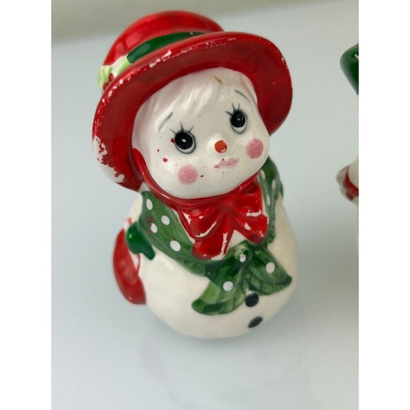 Lefton Vintage Snowman Salt & Pepper Shakers Christmas Holiday Decor Korea READ - Picture 3 of 16